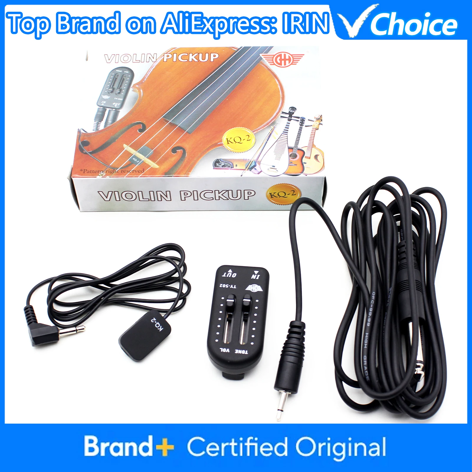 IRIN KQ-2 Universal Piezo Pickup – Clip-On Contact Microphone with Volume/Tone Control for Violin Erhu Guitar Ukulele