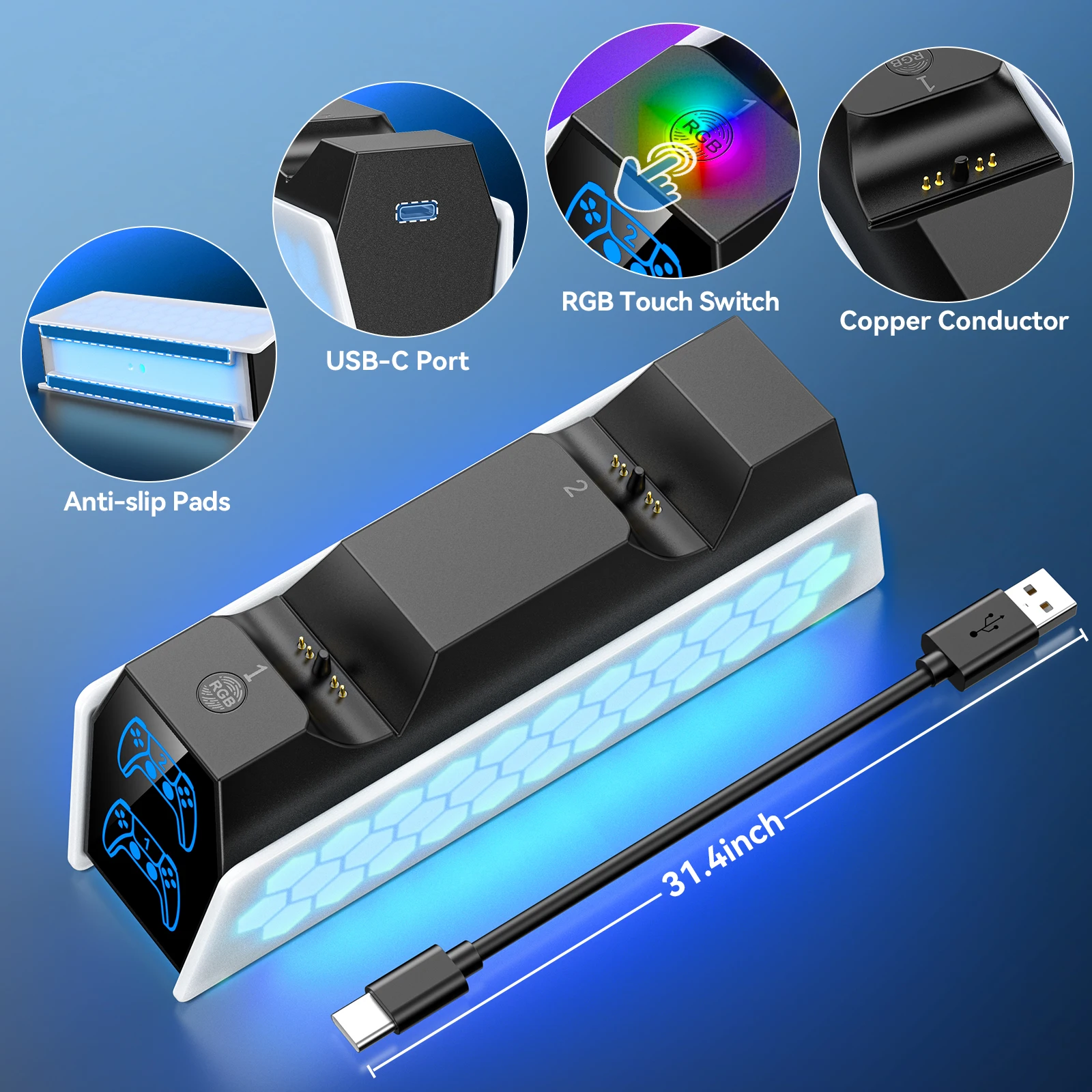 For PS5 Controller Charging Station With LED Indicators Fast Charging Stand For PS5 Edge & Dual Controller PS5 Gamepad Charger