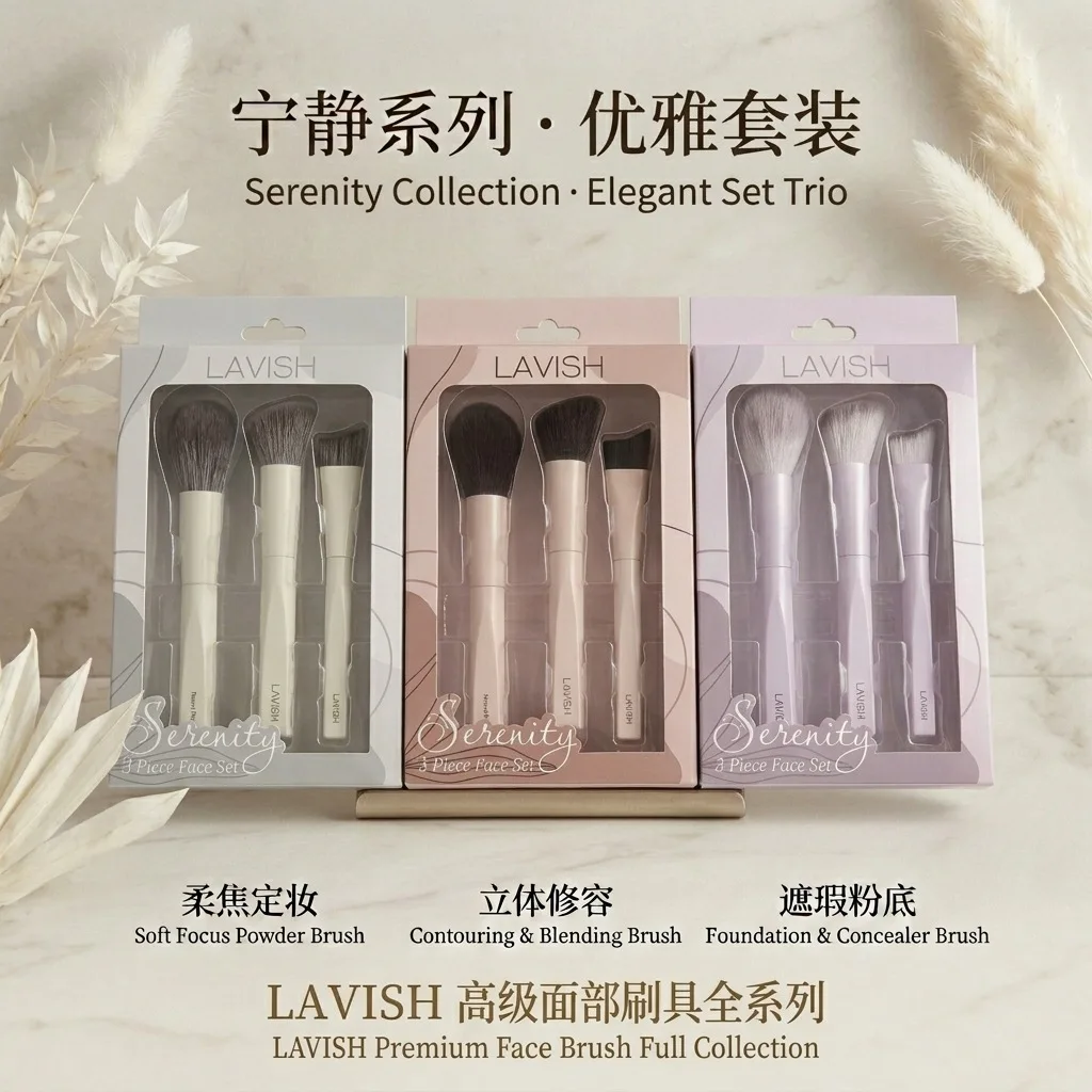 LOOTESI High Quality Serenity Series Makeup Brush Set Powder Contour Concealer Foundation Brush Professional Beauty Tools