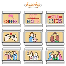 Hapiship 2025 New Women Forever Friendship Cheers Italian Charm Fit 9mm Stainless Steel Bracelet Drop Shipping Jewelry TZ018