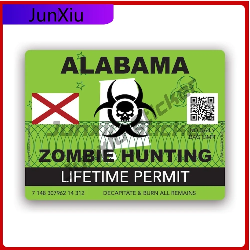 

Zombie Alabama State Hunting Permit Sticker Creative Decals Uv Protected Al Undead Corporeal Revenant Zombies Hunter State Flag
