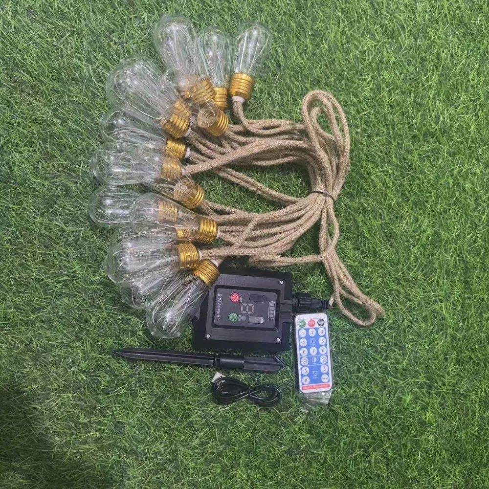 防水ソーラーストリングライト-ロープライト-電球ライト-屋外ストリングライト-飛散防止電球-省エネ銅線ライト