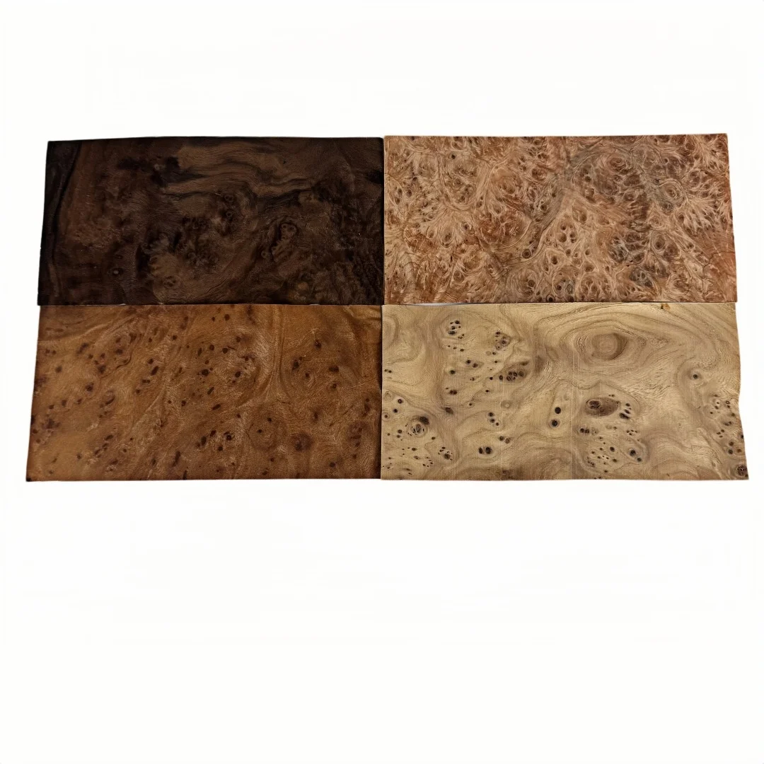 4PCS 0.5mm Natural Burl Veneer Pack, Mixed Assortment, for Home Decor & Furniture Veneering, Size 20x10cm.