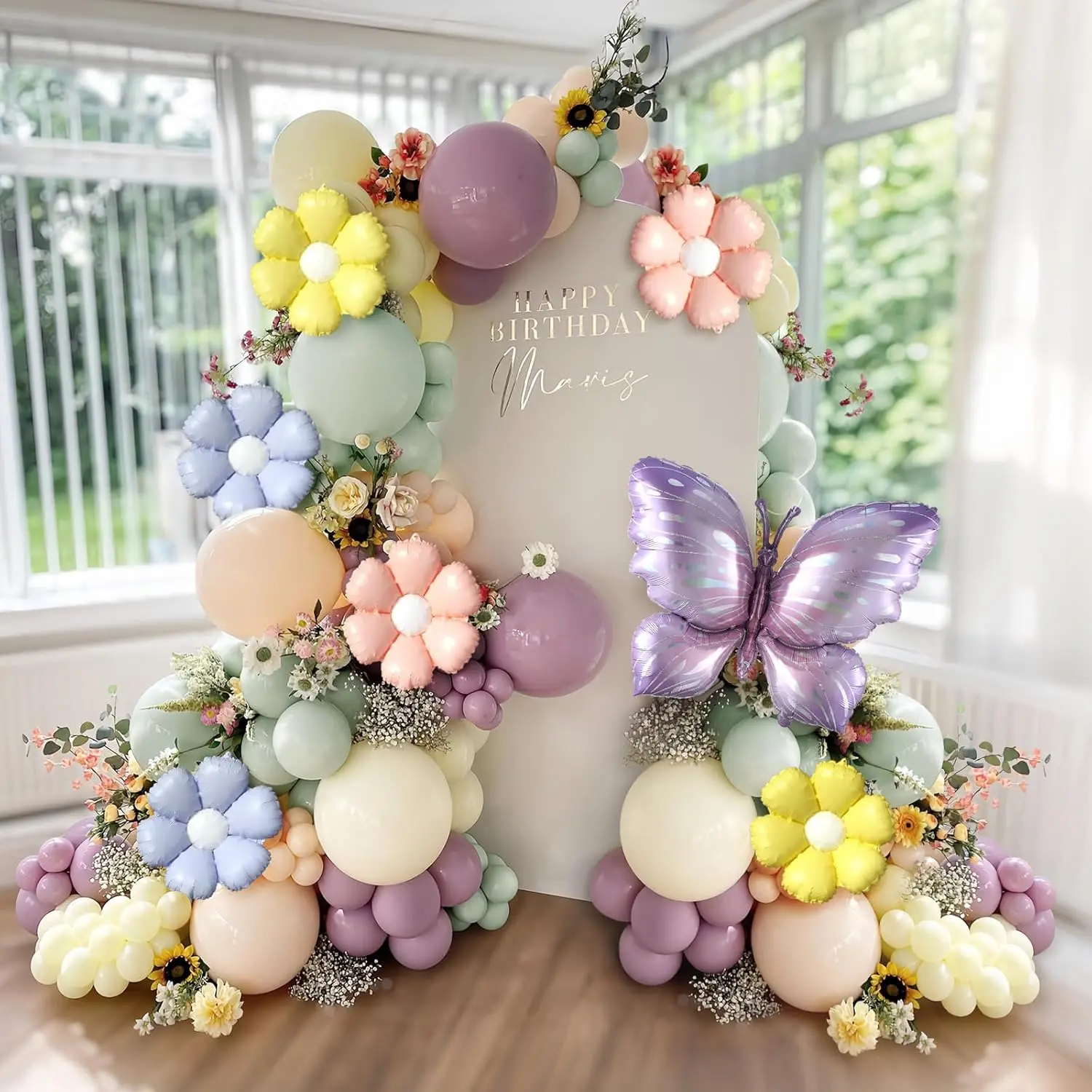 Kit de arco de globos de mariposa pastel, 137 Uds., guirnalda floral de lavanda con margaritas para baby showers de hadas, fiestas en el jardín, cumpleaños