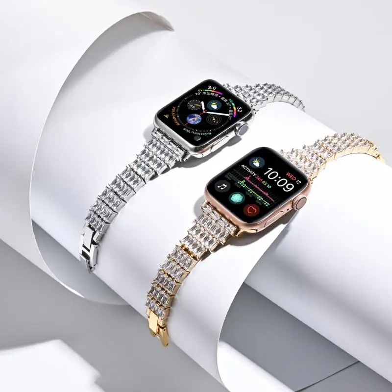 

Ремешок Алмазный для Apple Watch Band 44 мм 40 мм, металлический браслет для iwatch series 6 SE 5 4 3 2 42 мм 38 мм, женский браслет