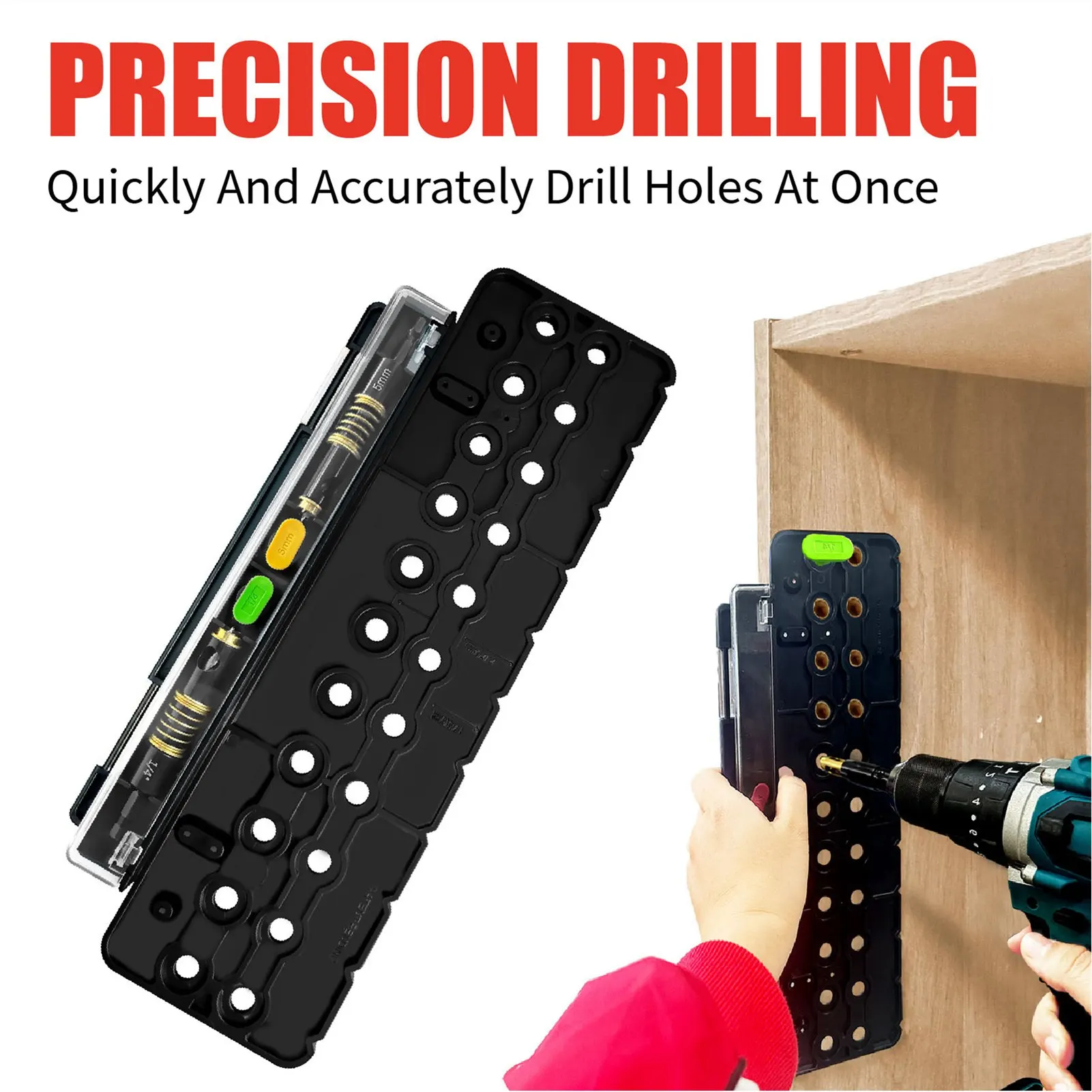 

Shelf and Cabinet Hardware Jig Tool Drill Guide Multifunctional 1/4in 5mm Accurate Shelf Peg Hole Jig for Woodworking