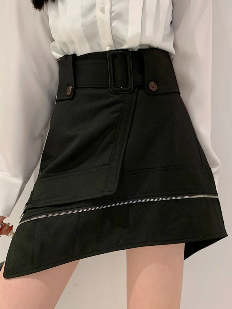 TWOTWINSTYLE Irregular Hem Solid Skirts For Women High Waist Patchwork Zipper Button Loose Skirt Female Summer Fashion 2024 New