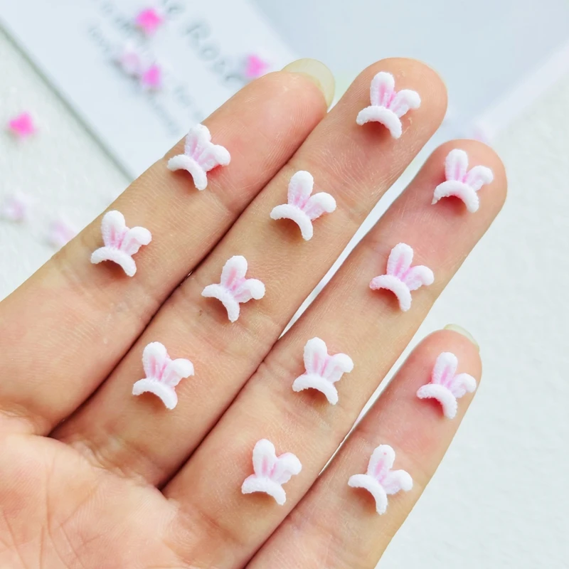 100 Pcs Cute Mini Cartoon Rabbit ears Resin Figurine Crafts Cabochon Ornament Jewelry Manicure Hairpin Making Accessories