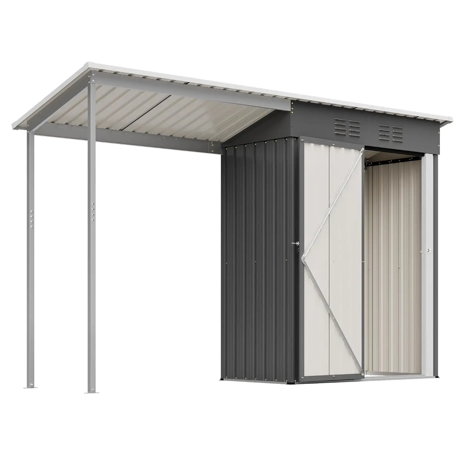 2-in-1 Metal Storage Shed & Hardtop Gazebo 10x3 FT Lean-to Tool Shed with Open Pergola for Backyard Patio, Customized
