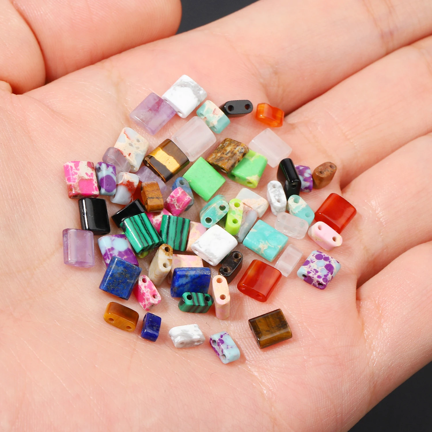 

40pcs Square Two Holes Seedbeads Natural Stone Malachite Onyx Loose Beads for Jewelry Jewelry DIY Supplies Bracelets Accessories