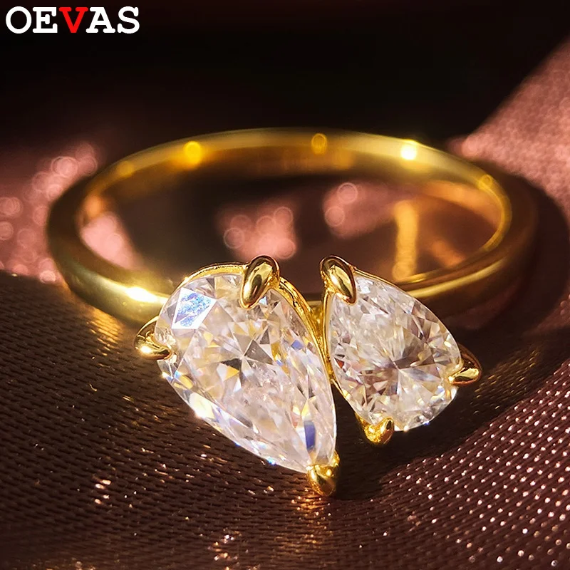 

OEVAS 1.5cttw 2-Stone Pear Cut Moissanite Rings S925 Silver Toi et Moi Wedding Rings For Women Engagement Band Fine Jewelry Gift