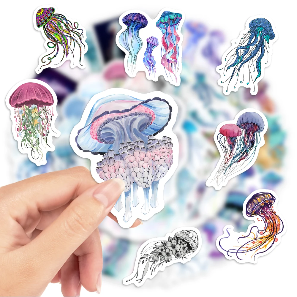 Colorful Jellyfish Stickers Sea Creatures Animal Decals Childs Toys for Laptop Phone Suitcase Notebook Skateboard Waterproof PVC