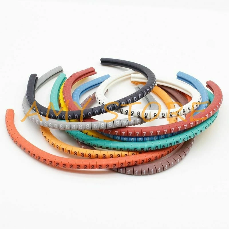 500Pcs EC-0 1.5mm2 Colored Cable Wire Marker Letter Tag Label 0 to 9 For Cable Size 1.5-3.0 sqmm 10 Colors