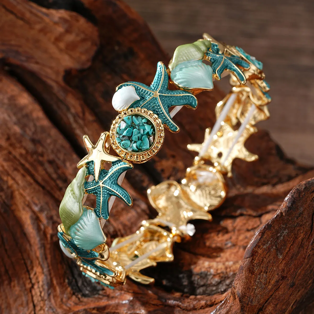 Cring Coco Ocean Series Jewelry Women's Fashion Starfish Coral Shape Bangle New Zinc Alloy Bracelets Mother's Day Gift for Women