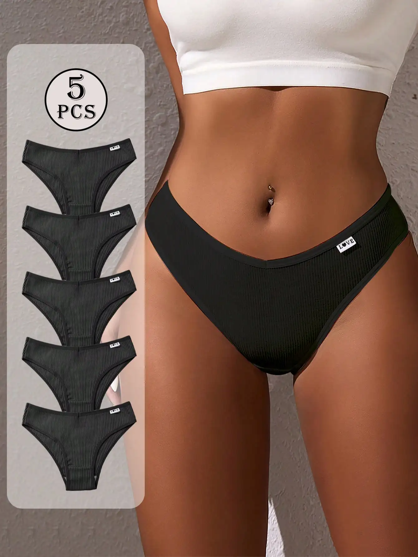 5 Stück/Packung Damen-Slips mit niedrigem Bund, niedriger Taille, niedlichem Aufdruck und Buchstaben-Design, hochelastisch – Detail 19