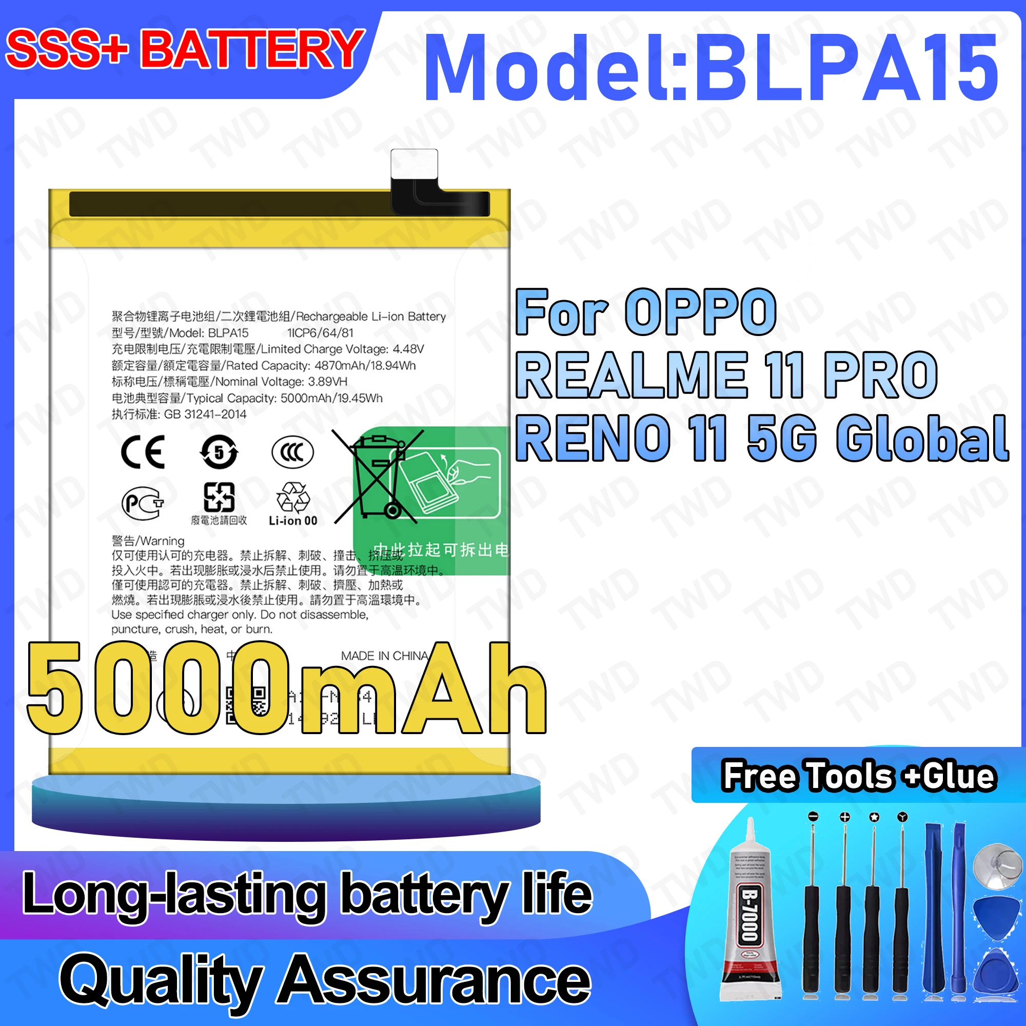 

BLPA15 Large capacity 5000mAh Battery For OPPO REALME 11 PRO/RENO 11 5G Batteries New High Quanlity+Free Tools