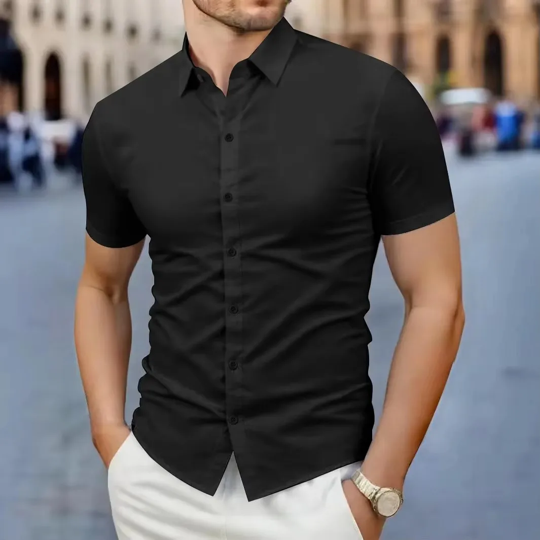 2026 Solid Color Shirt, Work Uniform, Short Sleeved, Non Ironing, Professional Attire, Pocket less,White Black Men's Shirt S-5XL