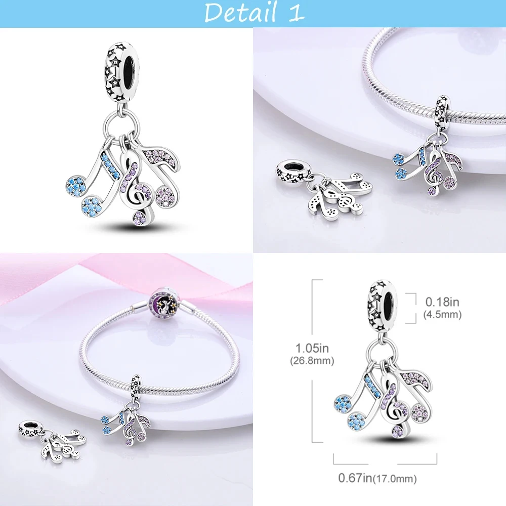 Silver Plated Oiginal Design Color Music Guitar Microphone Dangle Charm Fit Bangle Bracelet Bead Women DIY Jewelry Making
