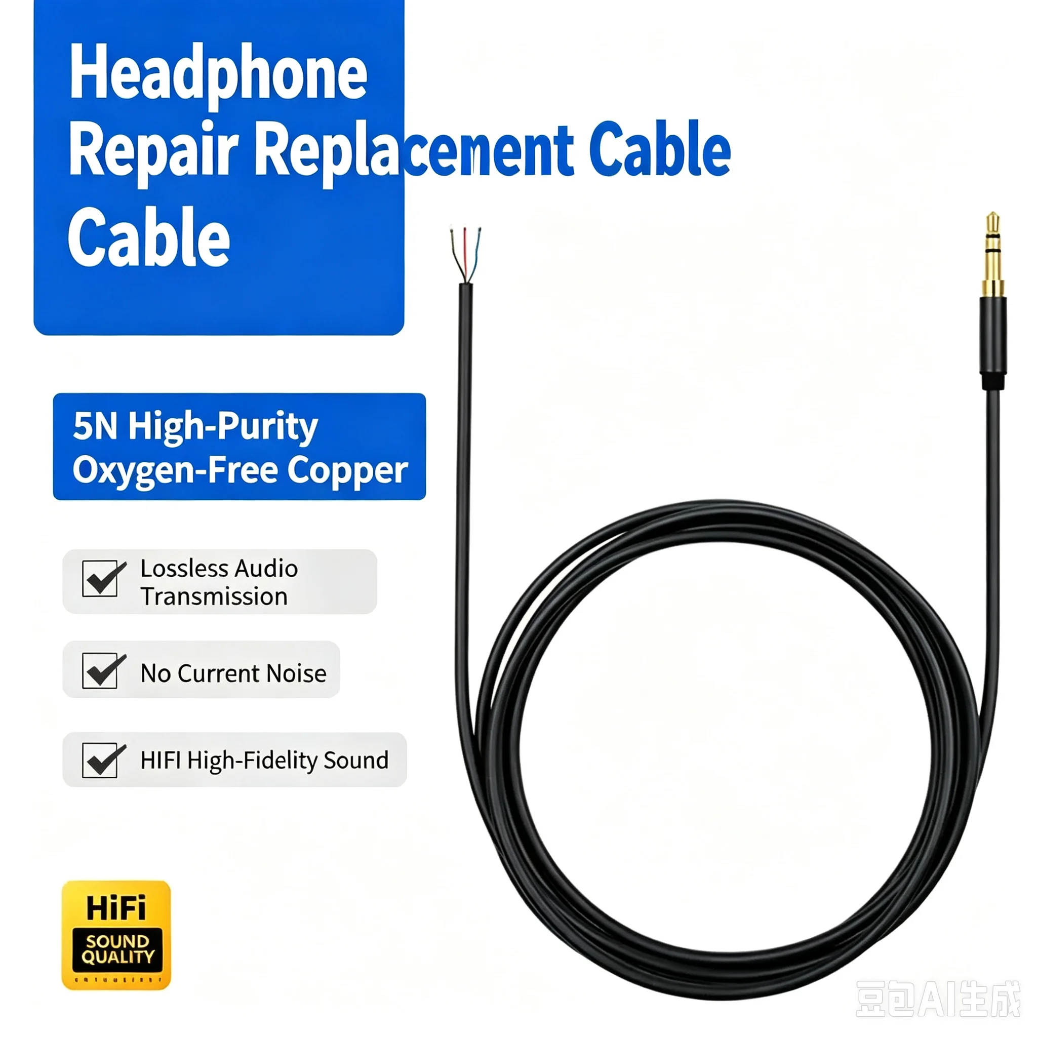 Suitable for AKG K52 K72 K92 Sony MDR-7506 Audio-Technica M20X M30X Repair DIY Replacement Headphone Cable
