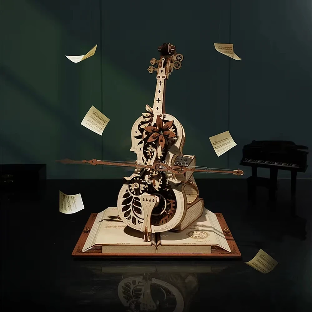 ROKR Mechanical music box secret cello creative 3D assembly model toy, room decoration gift