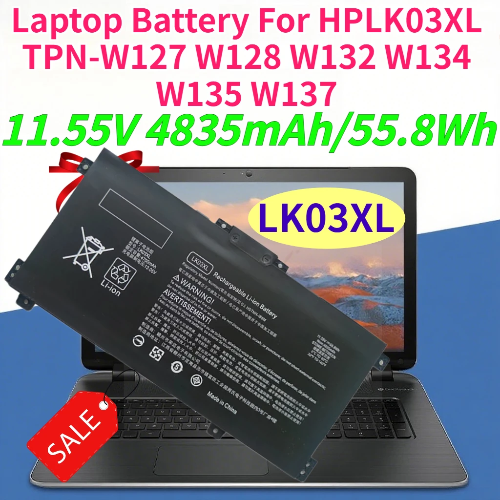 Batería para Portátil LK03XL de 4835 mAh para HP LK03XL TPN-W127 W128 W132 W134 W135 W137 11.55V, Batería de Litio de Alta Calidad con Envío Rápido
