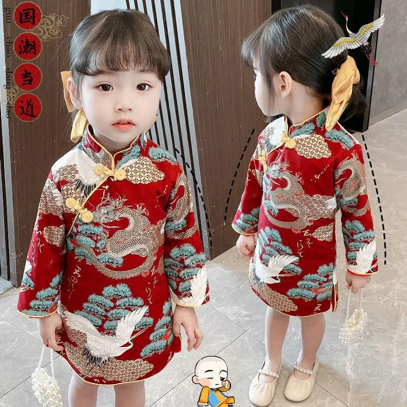 Lovely Girl's Dresses Children's New Summer Cool Sense Antibacterial Baby Kids Cheongsam Dresses 2023 New Girls Autumn Dress