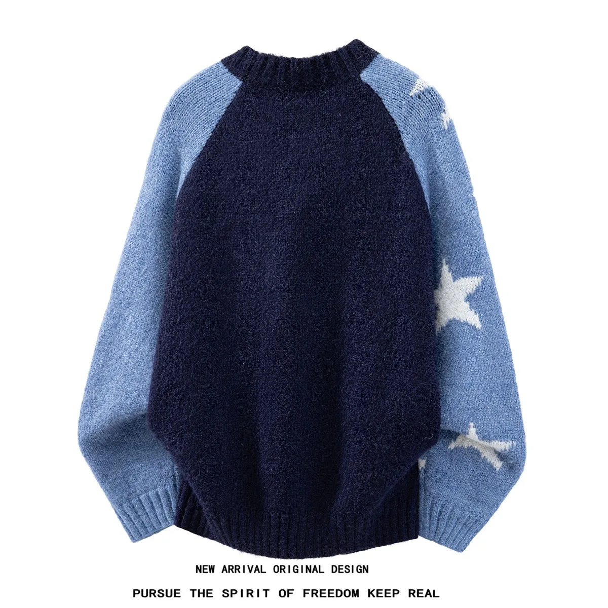 American Style Color Block Star Design Sweater Hooded Shoulder Insert Men Women Autumn Lazy Knitted Shirt Casual All Match