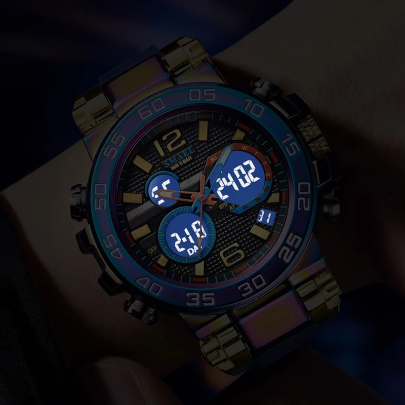 Smael Marke Herren uhren Sport Armbanduhren 50m wasserdichte Herren Armbanduhr Dual Time Wecker Sport uhren Digital LED