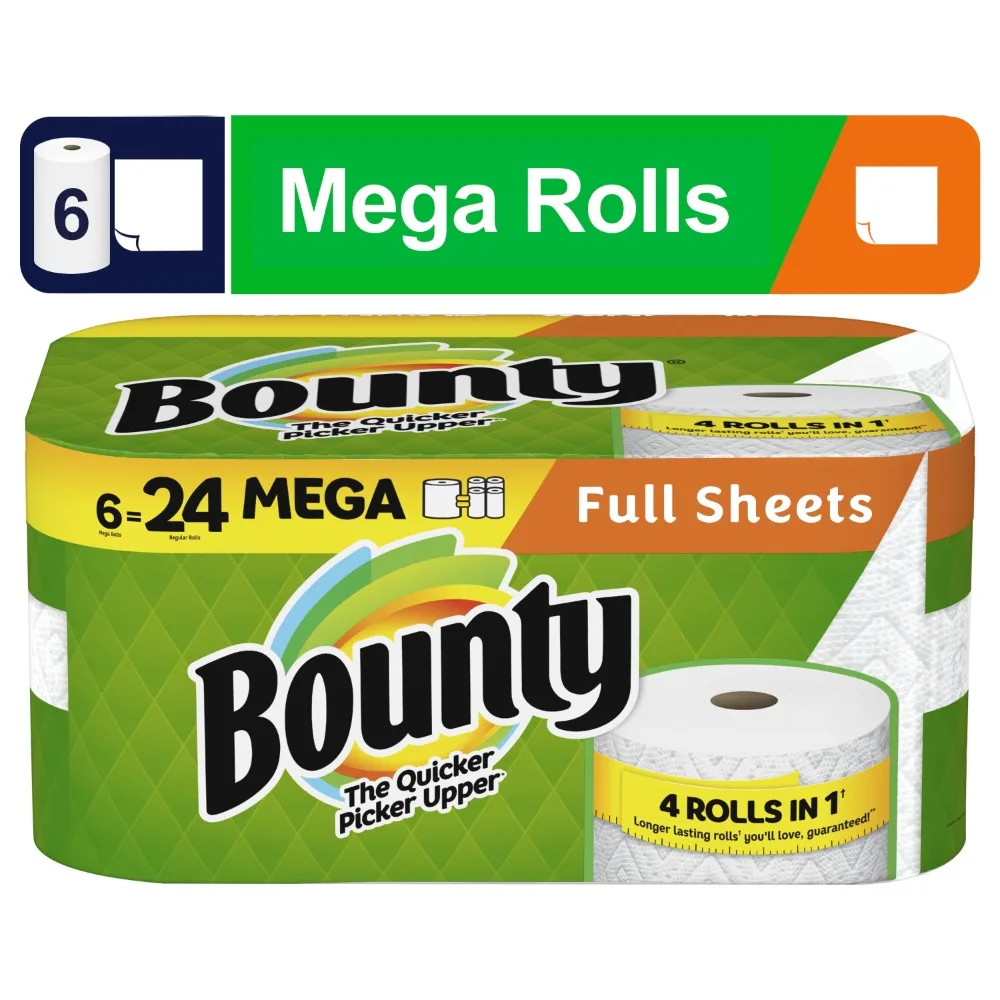 

2024 USA Bounty Full Sheet Paper Towels, 6 Mega Rolls, White