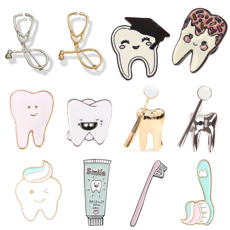 Cartoon Zähne Emaille Brosche Medizinische Orgel Ausdrücke Legierung Abzeichen Denim Hemd Tasche Pin Schmuck Zubehör Geschenke Für Freunde