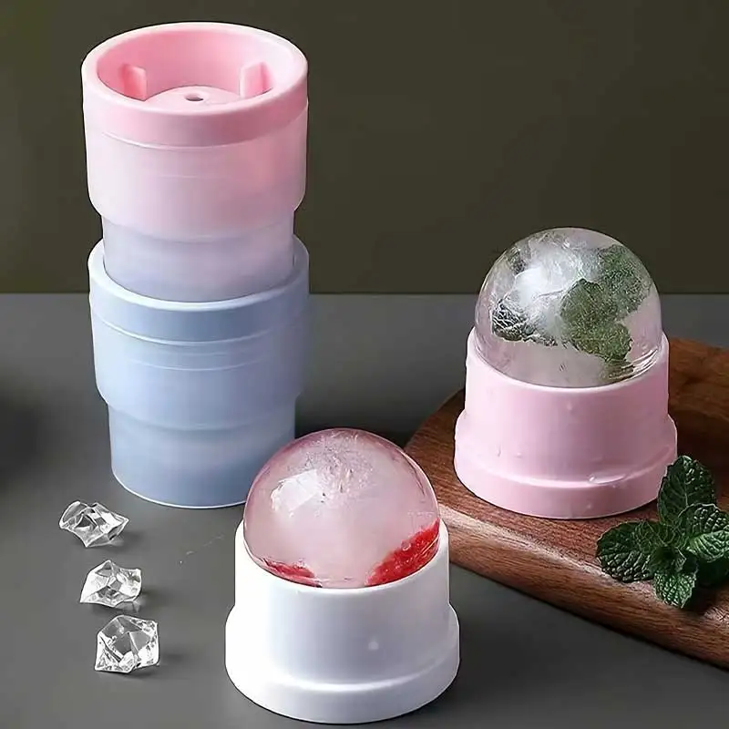 3Pcs Ice Ball Maker, Round Ice Cube Mold Suitable for Whiskey, Cocktails, Juice Drinks, Bourbon Whiskey, Old Fashioned Cocktails, Transparent Ice Cube Mold Silicone Freezing Mold (White, Blue, and Pink) view 5