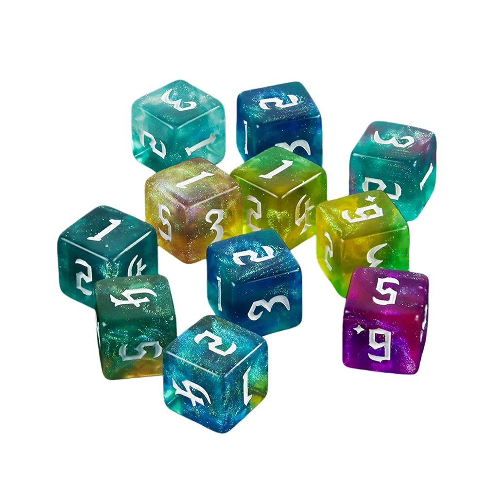 

10pcs 6 Sided Dice Set Glitter D6 Game Dice Board Game Accessories DND Role Playing Math Teaching Dice