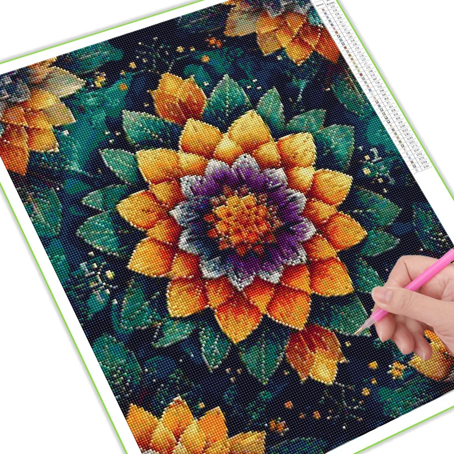 Diy Full Mosaic Art Mandala Flower Diamond Painting New Collection 2024 Colorful Floral Rhinestone Embroidery Picture Wall Decor