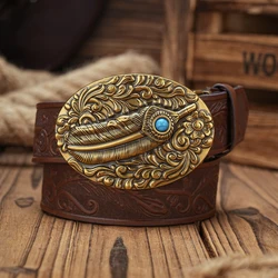 A casual, individual and retro belt, Western-style clothing accessory, metal buckle, PU belt, suitable for both men and women