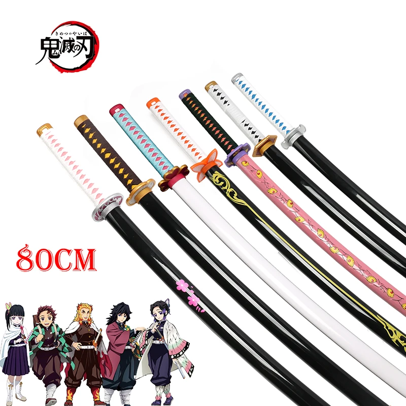 Toy Sword  Demon Slayer Katana 80cm  Wooden Sword  Cosplay Weapon Zenitsu  Muichirou Mitsuri 1:1 Original patterns and styles