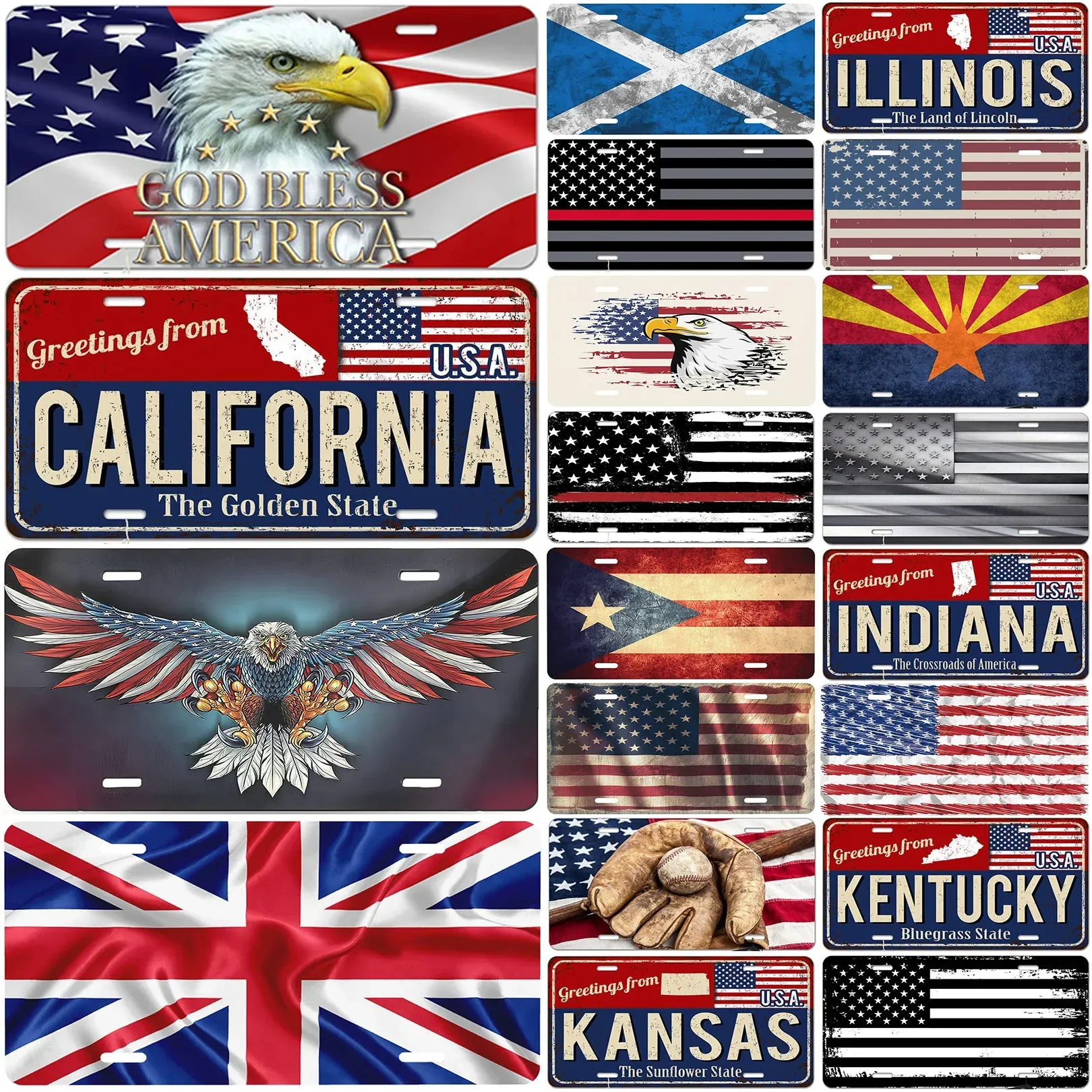 American Feel Planner Plate for Wall Decoration, Metal 18 Signs, Vintage Tags, Automotive Signs for 73Bar Club Garage Pub
