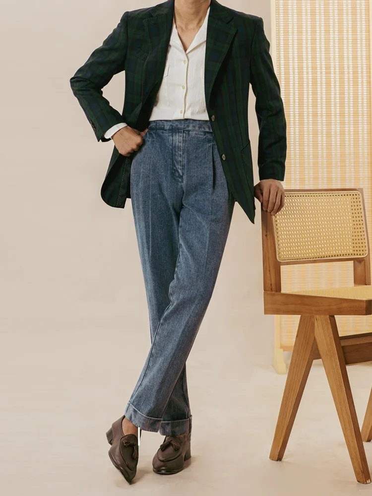 Casual High Waist Straight Leg Jeans Men's Autumn Winter Business Gentleman Long Pants Naples Youth Drapey Suit Pants