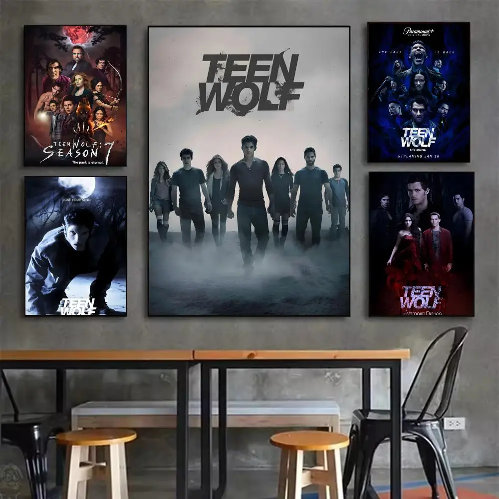 Movie T-Teen Wolf Poster Self-adhesive Art Waterproof Sticker Coffee House Dorm Room Wall Decor