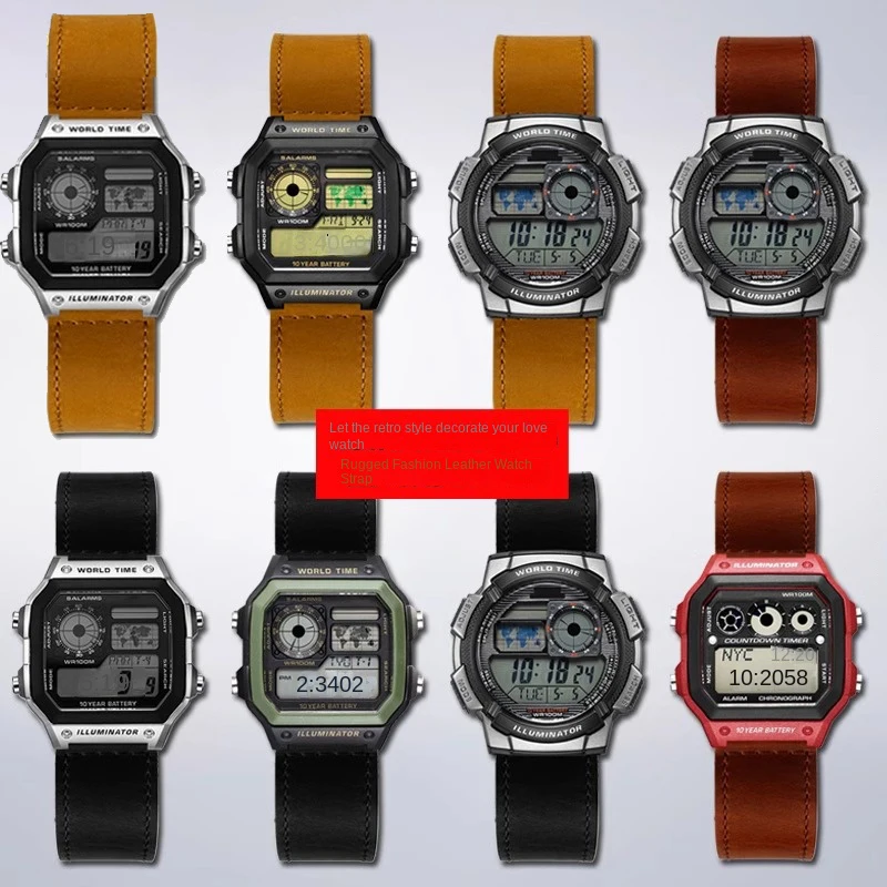 ل Caiso AE-1200 AE-1300 W-218H SW--300H/400H/500H حزام الساعات واجهة محدبة سوار مقاوم للماء الصلب إلى المطاط الأسود 18 مللي متر