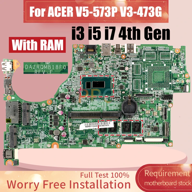 Imagem -02 - Placa-mãe Portátil com Ram Notebook Mainboard Acer V5573p V3473g i3 i5 i7 4th Gen Dazrqmb18f0