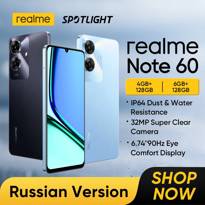 [وصل حديثًا] الهاتف الذكي realme Note 60  شاشة مقاس 6.74 بوصة 90 هرتز  بطارية 5000 مللي أمبير/ساعة  كاميرا 32 ميجابكسل  IP64  128 جيجابايت  مجموعة شرائح قوية ثماني النواة  هيكل نحيف 7.84 ملم تعزيز الذكاء الاصطناعي