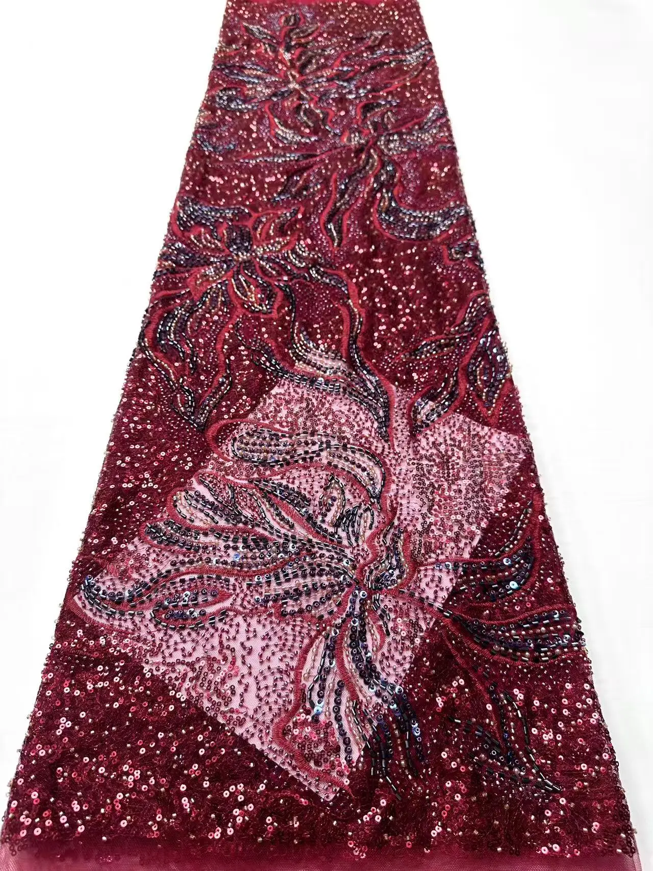 French Lace Fabrics 2026 High Quality African Beaded Embroidered Nigerian Sequins Tulle Lace 5 Yards For Sewing Party Dresses