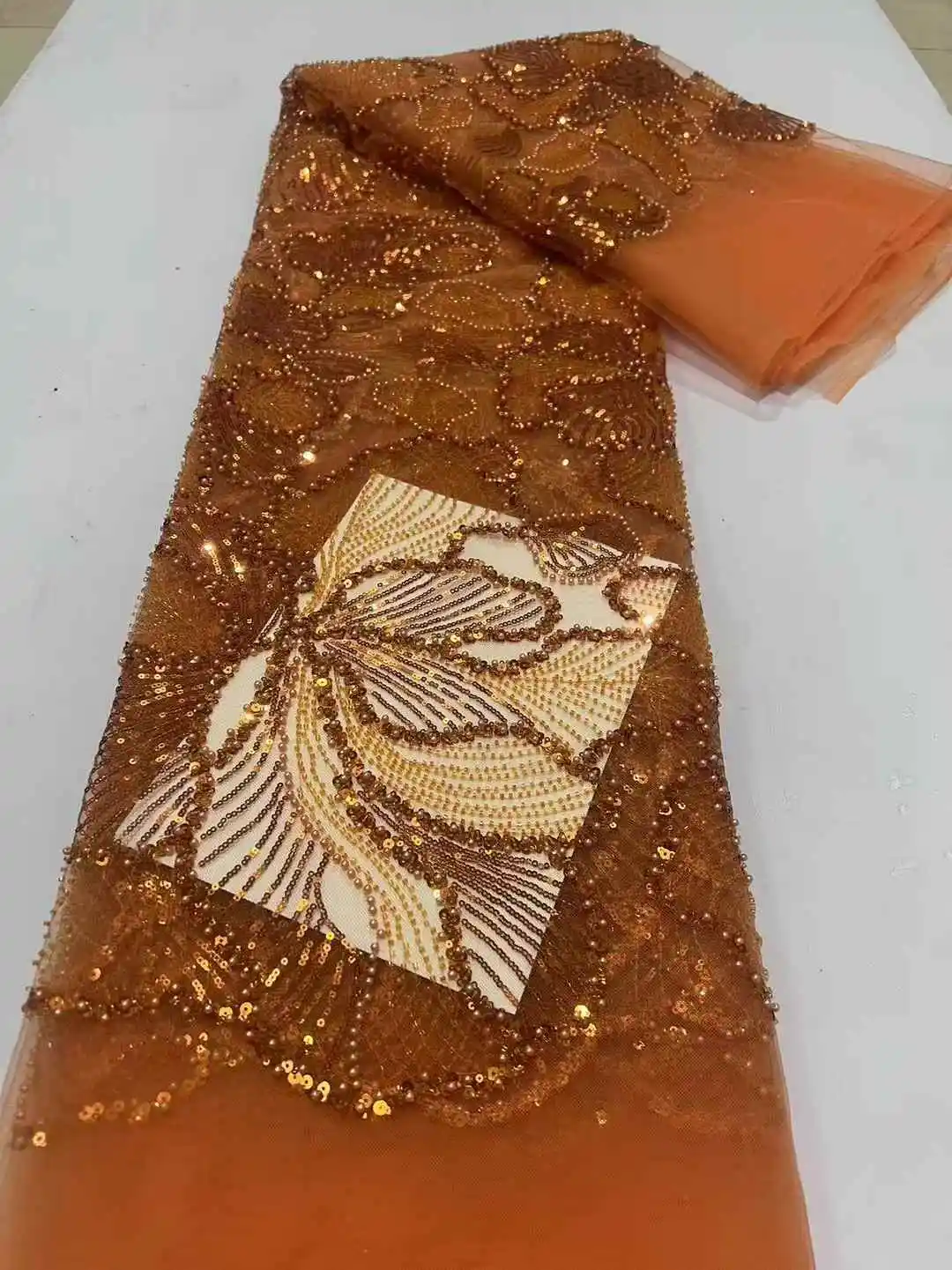 2025 Luxury African Tulle Lace Fabric with Bead Sequins French Nigerian Mesh Lace Fabrics for Women Dresses Sewing