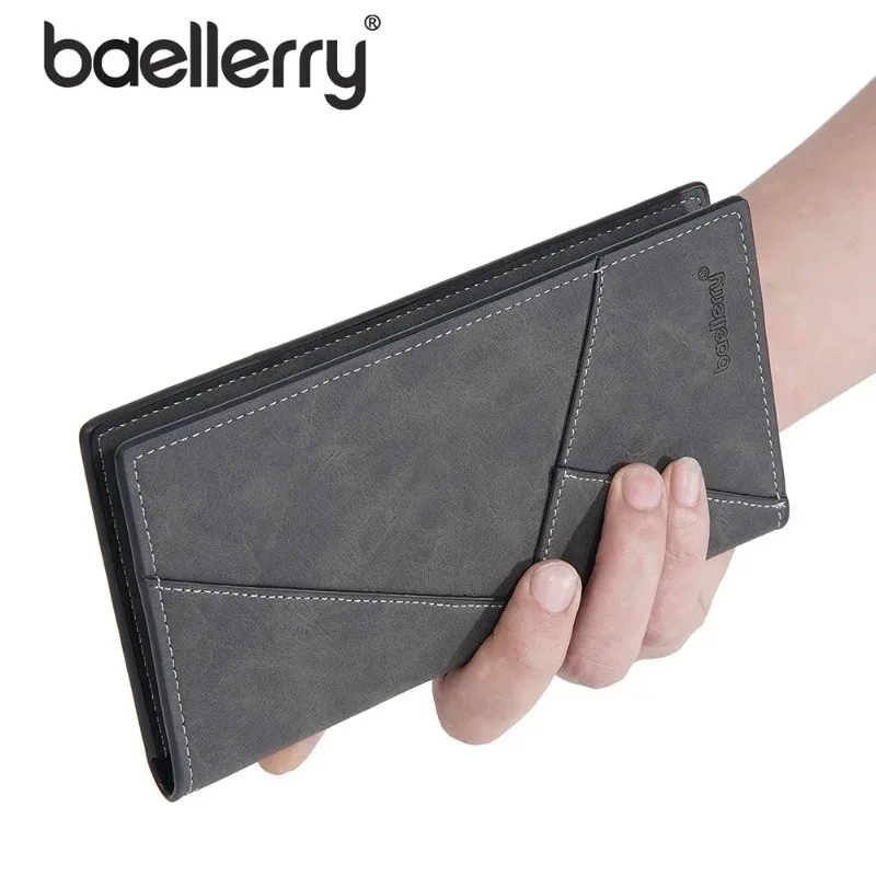 Baellerry Men's Long Leather Wallet Slim High Capacity Coin Pocket & Card Holder Wallets Casual Money Bag Wallets for Man