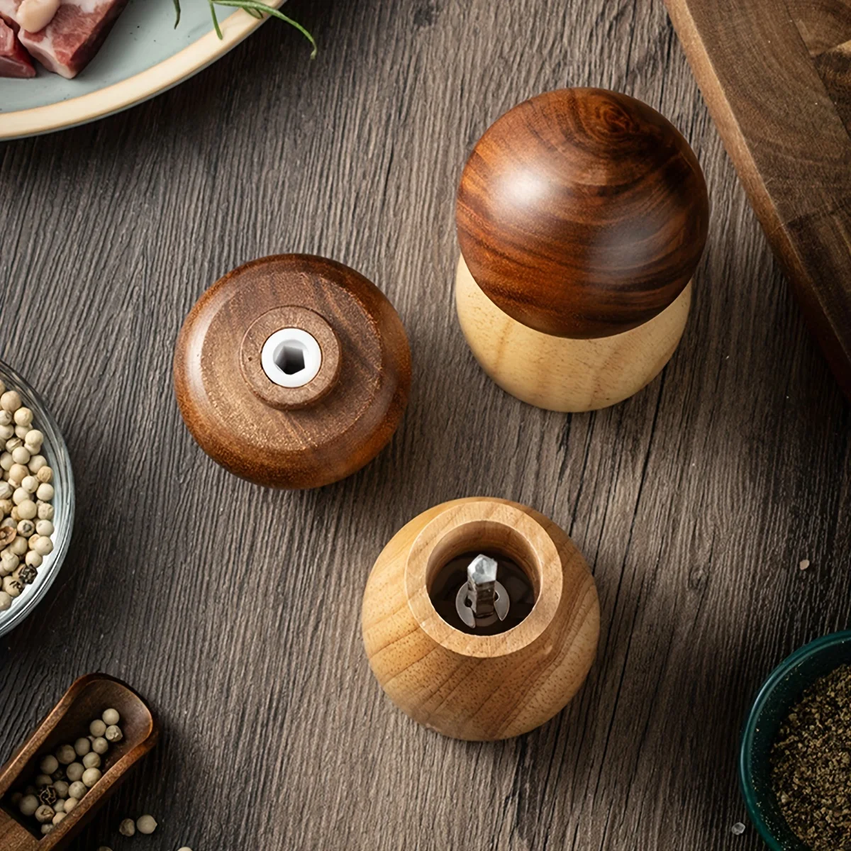 

2pcs Solid Wood Creative Mushroom Pepper Grinder Acacia Oak Sea Salt Black Pepper Kitchen Seasoning Grinder Bottle