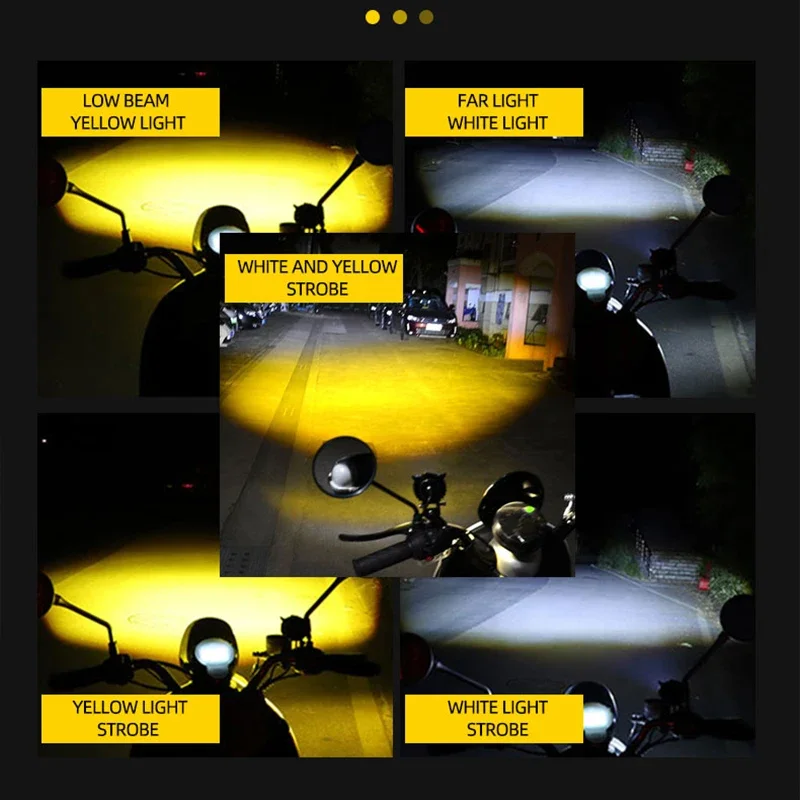 1/2PCS Motorcycle Dual Color Strobe Light Headlight Fog light 9V-85V 12W Projector Lens Spotlight LED Light Yellow white Flash