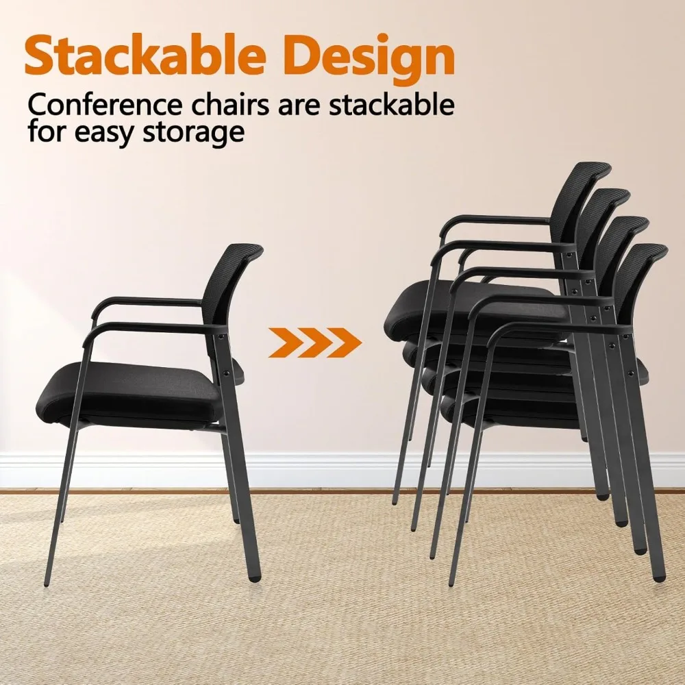 Mesh Back Stacking Arm Chairs with Upholstered Fabric Seat and Ergonomic Lumber Suppor