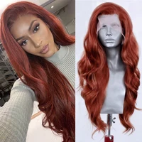 Pelucas delanteras de encaje de pelo sintético de onda profunda de color rojo cobrizo para mujer, peluca de cobre, pelo largo ondulado de encaje, peluca roja, peluca de Cosplay para uso diario
