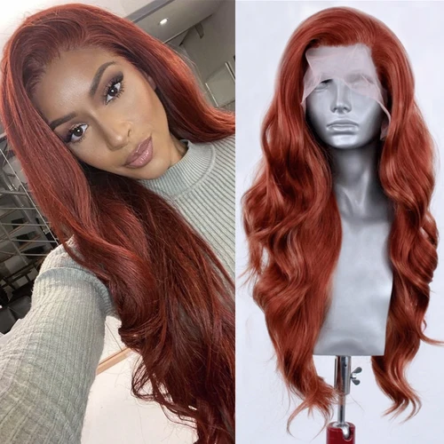 Pelucas delanteras de encaje de pelo sintético de onda profunda de color rojo cobrizo para mujer, peluca de cobre, pelo largo ondulado de encaje, peluca roja, peluca de Cosplay para uso diario