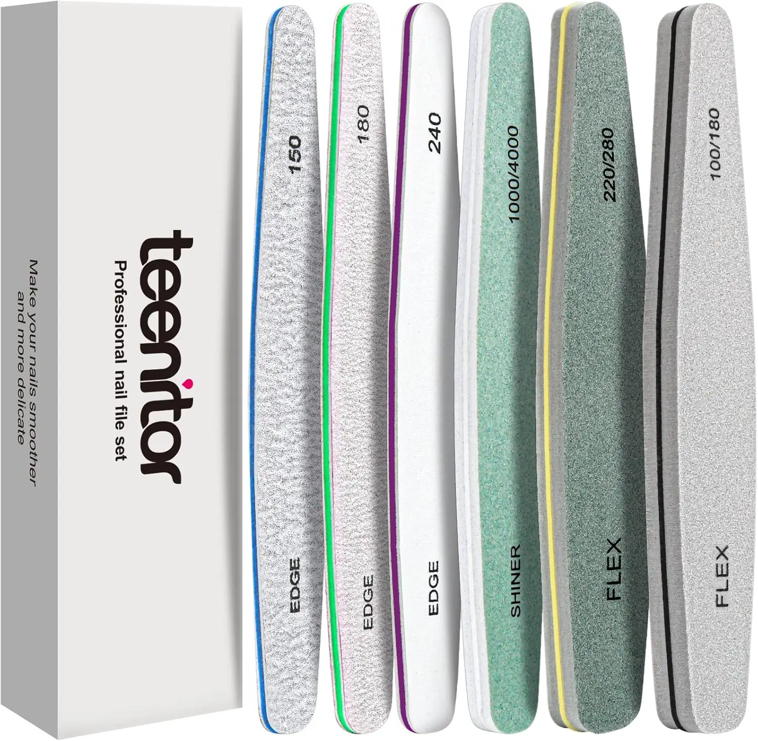 

6 Pcs Nail File & Buffer Set, 9 Grits for Natural Nails, Emery Boards, Shine Kit